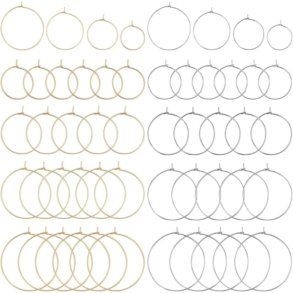 160 Uds. Pendiente de aro con cuentas, 20/25/30/35mm, acero inoxidable 316, anillos de colgantes para copa de vino, etiquetas de vino, kit de fabricación de pendientes dorados