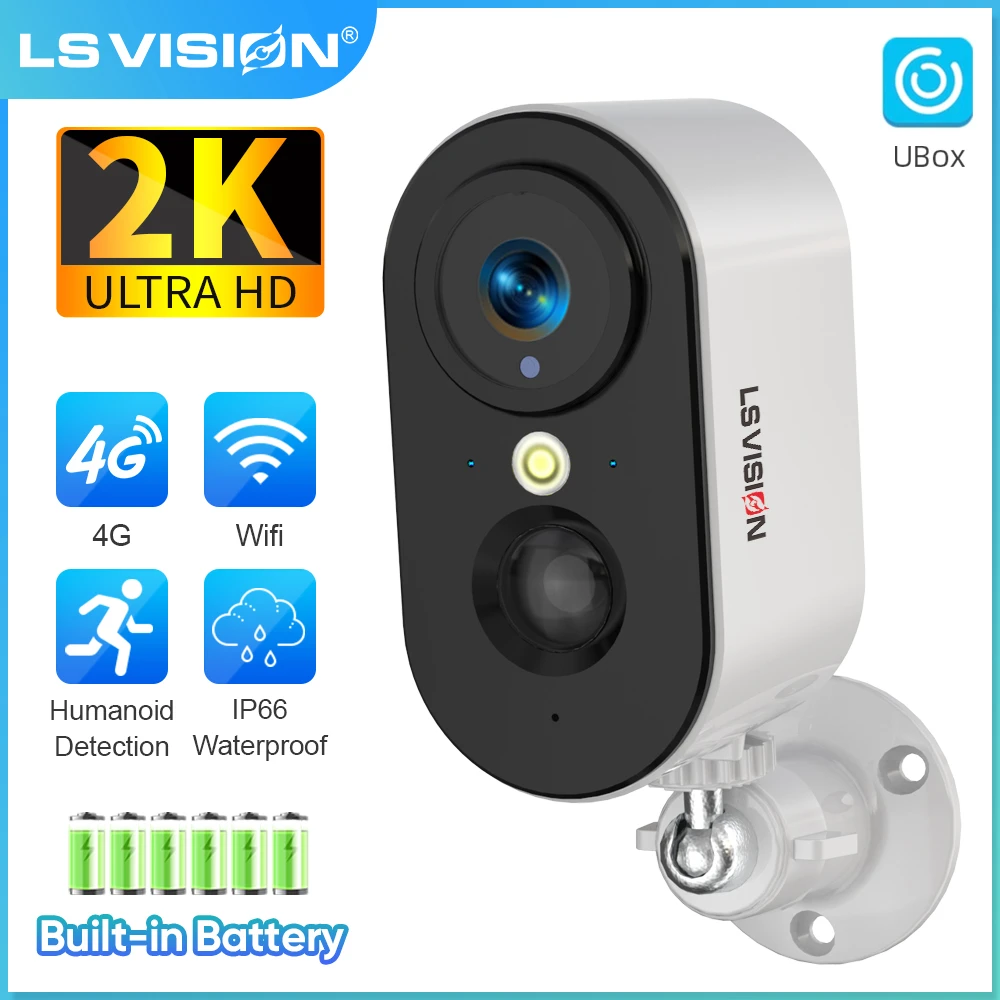 

LS VISION 4MP WiFi/4G Security Cameras Wireless Outdoor Battery Powered WiFi Camera Spotlight PIR Human Detection 2Way Talk UBOX