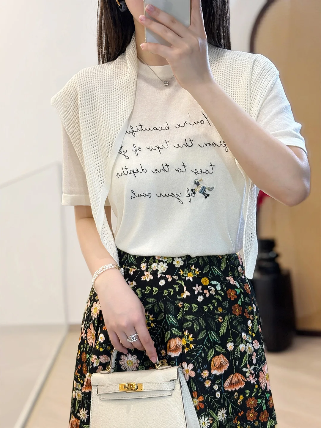 

Pet Nameless 2 Colors One Shirt Two Wear Spring Summer Built-In Wool Blend Letter Embroidery Short Sleeve T Top Casual Style