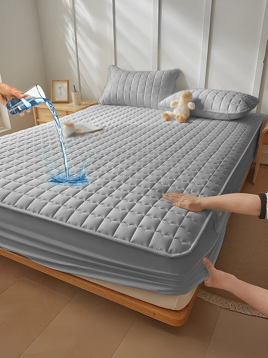 

Waterproof Fitted Sheet With Deep Pocket Cooling Breathable Quilted Lattice Soft Machine Washable For Queen King Twin