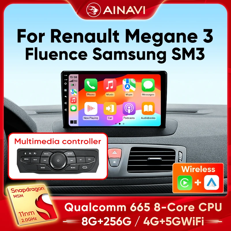 

Автомобильное радио Ainavi для Renault Megane 3 Fluence Samsung SM3 2008-2014, беспроводной Carplay, Android, автомобильная мультимедийная стереосистема 2 Din