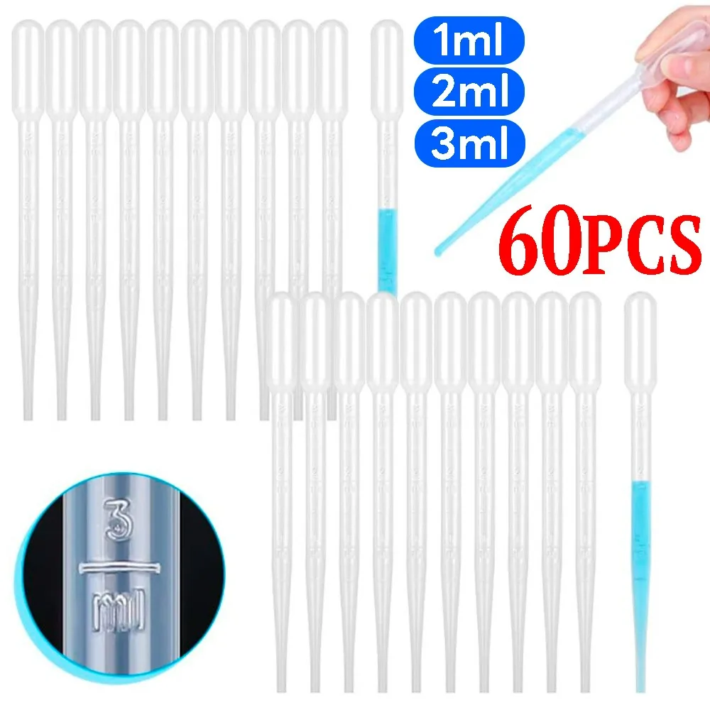 20-60Pcs 1/2/3ML Transparent Pipette Dropper Disposable Safe Plastic Transfer Pipette Scale Pipette Small Laboratory Supplies