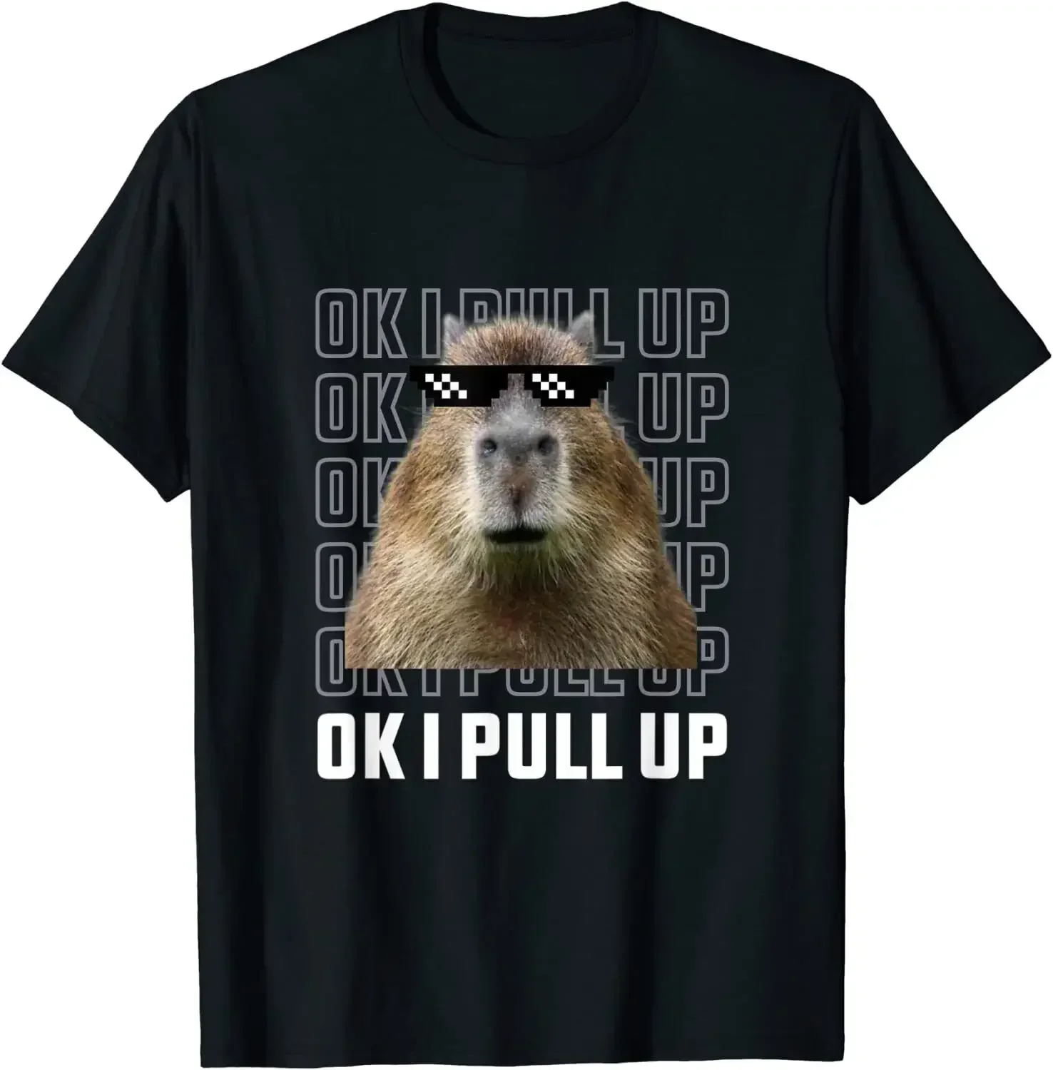 Ok I Pull Up Capybara O-Neck Cotton T Shirt Men Casual Short Sleeve Tees Tops Harajuku Streetwear