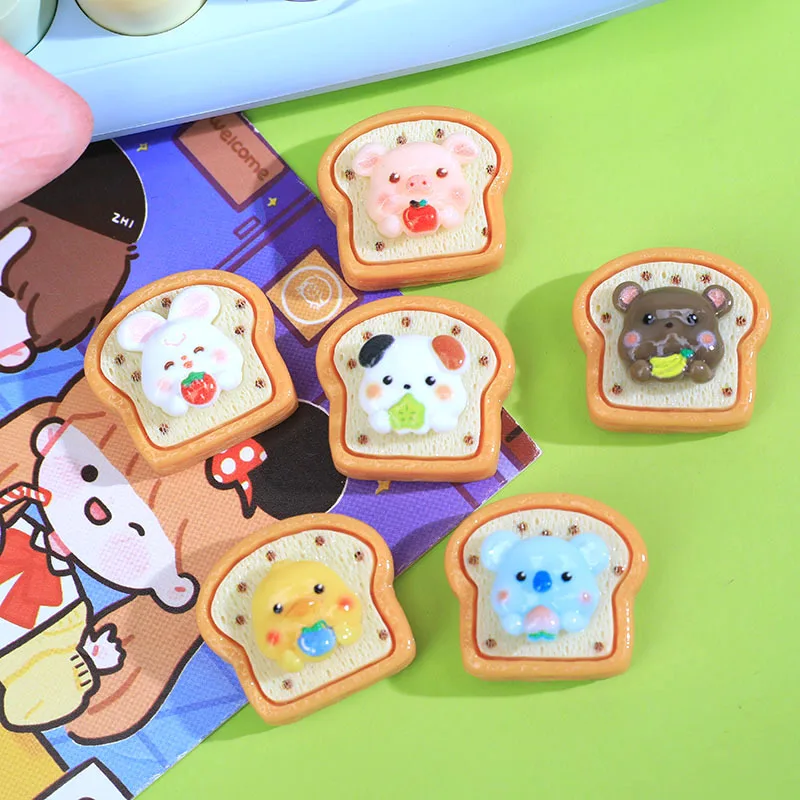 

100pcs Kawaii Flatbac Resin Cartoon Animal Bread Slice Toast Simulation Food Art Supply Cabochon DIY Crafts Dollhouse Decor