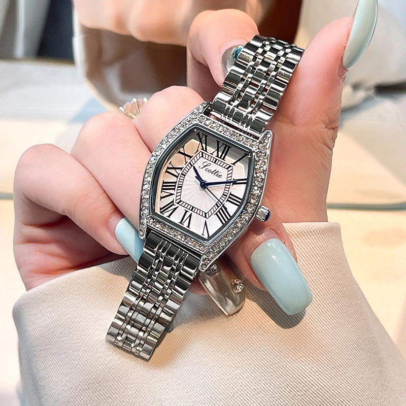 

Barrel-shaped watch women's retro fashion diamond-encrusted temperament high-end women's watch