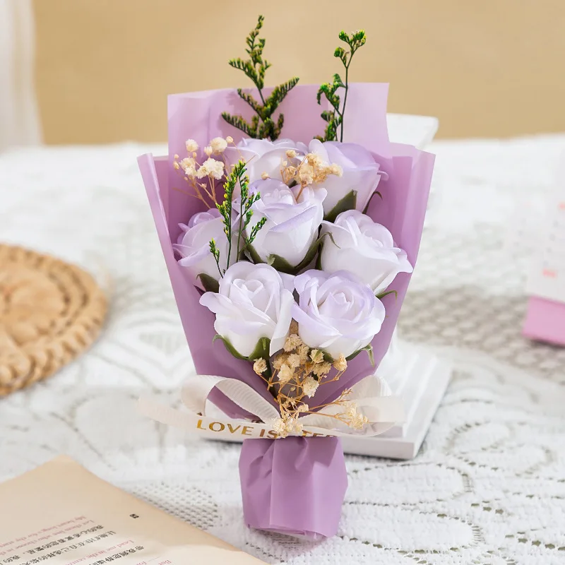 

Mini Bouquet 7 Broken Ice Blue Roses Soap Bouquet for Mother's Day Starry Dried Flowers Gift for Girlfriend and Wife
