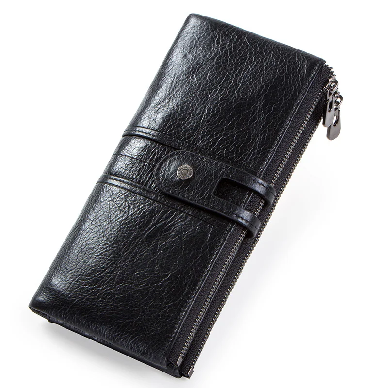 

genuine leather men long wallet lady purse card holder clutch with coin pocket zipper money bag for phone male wallets