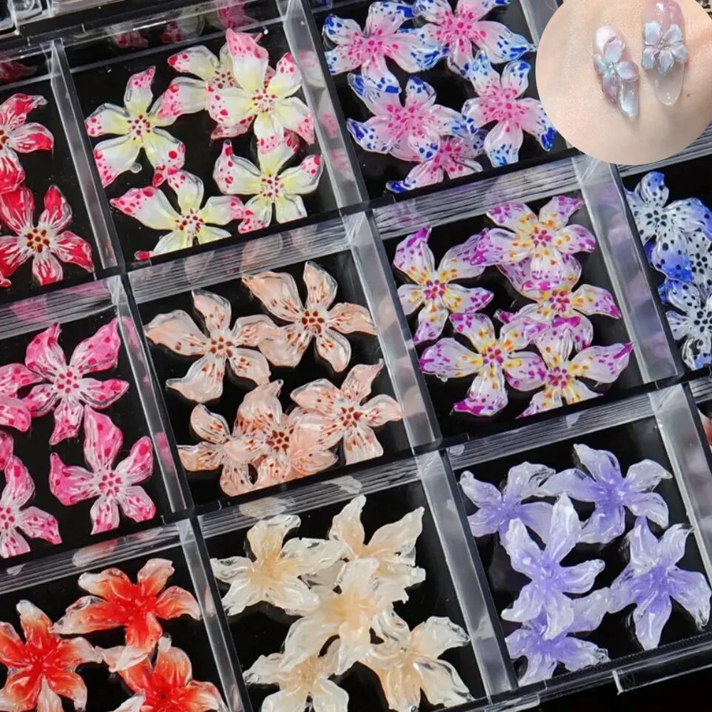 20/60/72Pcs 5-Petal Flower Hibiscus Floral Nail Charms 3D Hawaii Flower Nail Rhinestone Gems Summer Colorful Flower Nail Jewelry