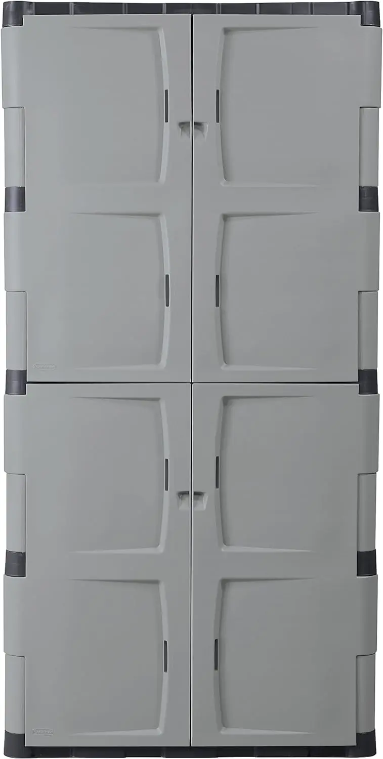 Rubbermaid Freestanding Storage Cabinet, Five Shelf With Double Doors, Lockable, Large, 690-Pound Capacity, Gray, For