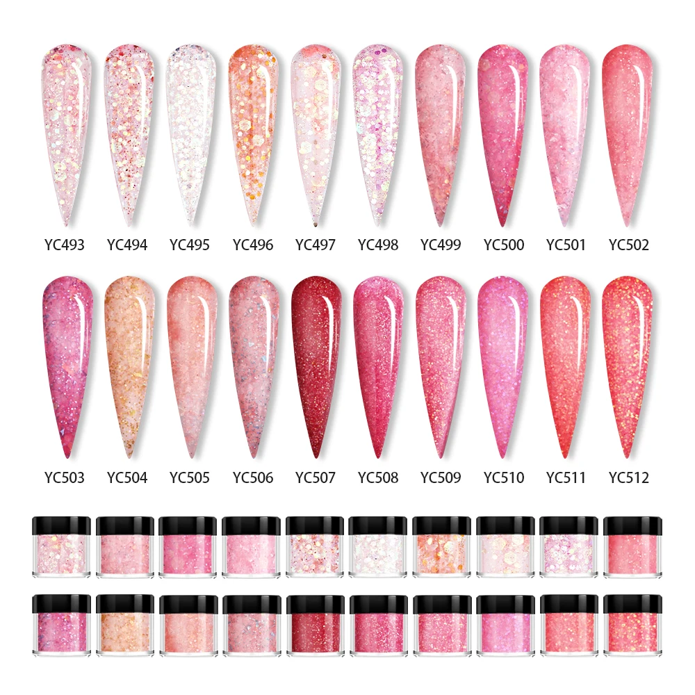 FSIXCL 31 Color Red Pink Nude Dipping Mixed Sequins Acrylic Powder Nail Glitter for Decoration Manicure Design Nail Art Pigment