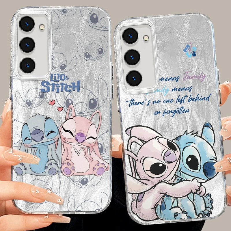 Disney Luxury Stitch Love For Samsung S24 S23 S21 FE Plus Ultra A03 A25 A23 A22 A21S A15 A14 A12 5G Feather Yarn Funda