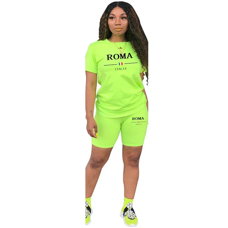 Verão das mulheres agasalho casual curto 2 peça conjunto diário cidade impressão camisetas shorts combinar roupas de luxo viagem feminino terno curto