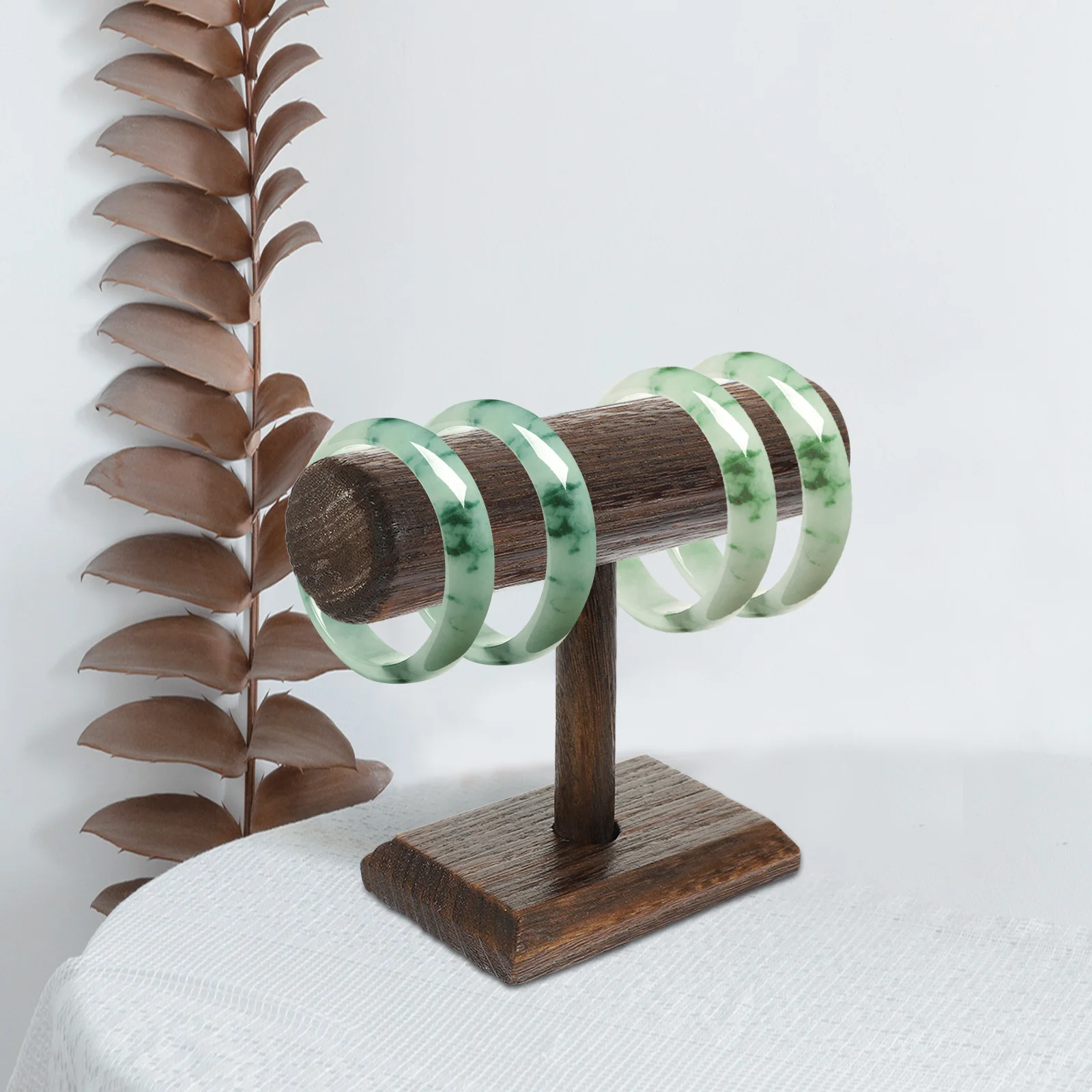 حامل سوار عتيق من الخشب الصلب، حامل عرض T من الخشب الطبيعي، منظم الإسورة، رف تخزين المجوهرات لغرفة النوم