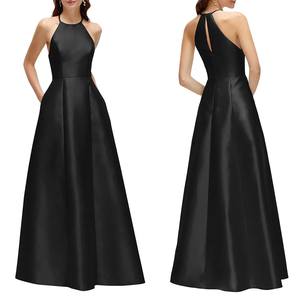 Hochwertige Maßgeschneiderte Schwarze Lange Kleider Ärmellos, Sommerkleid für Damen, Hochzeitskleid, Markenkleider