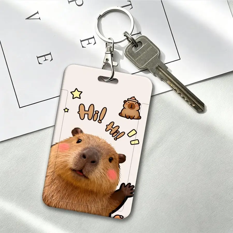 Fashion Capybara Cover Case 1Pc Card Holder Retractable Credit Card Holders Holders Child Bus with lanyard Badge Bank ID