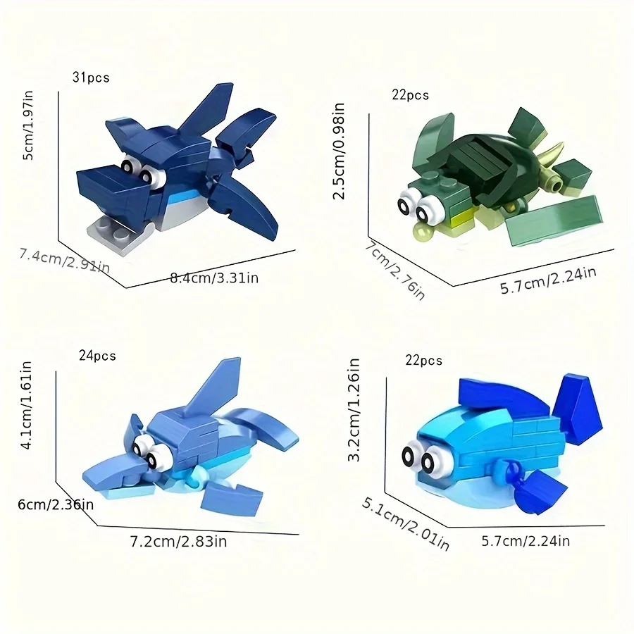 12 Marine Animal world series self-assembled building blocks Dolphin tuna octopus crab clownfish model table decoration