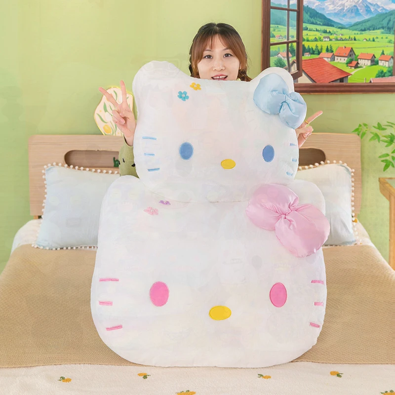 

Милая плюшевая подушка Hello Kitty с цветочным узором, мягкая игрушка-подушка в виде головы кошки, игрушка для сна и объятий для девочек, подарок на день рождения в стиле аниме