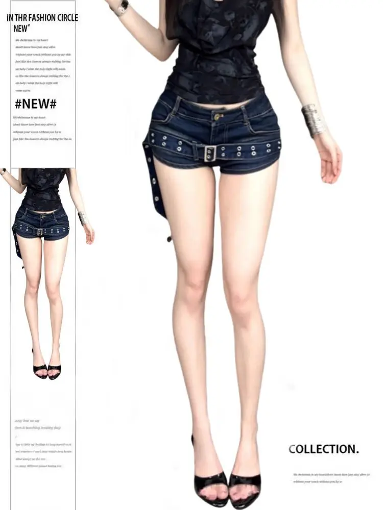

Y2k Distressed American Vintage Short Jeans Solid Color Women Grunge Streetwear Washed Sexy Casual Low Waist Retro Summer