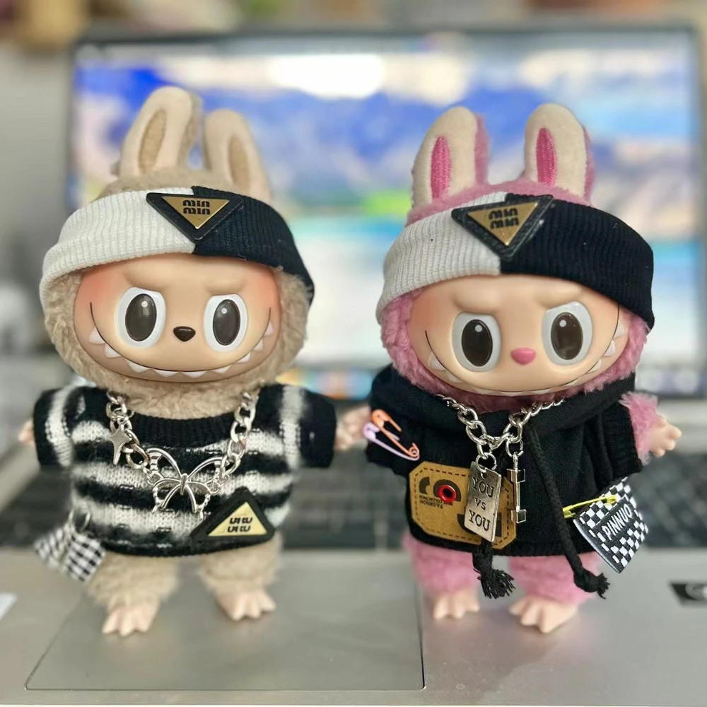 

3Pcs/Sets New Fashion Doll Clothes Cool Boy Hoodies Black and White Striped Sweaters with Necklace DIY Accessories Gifts