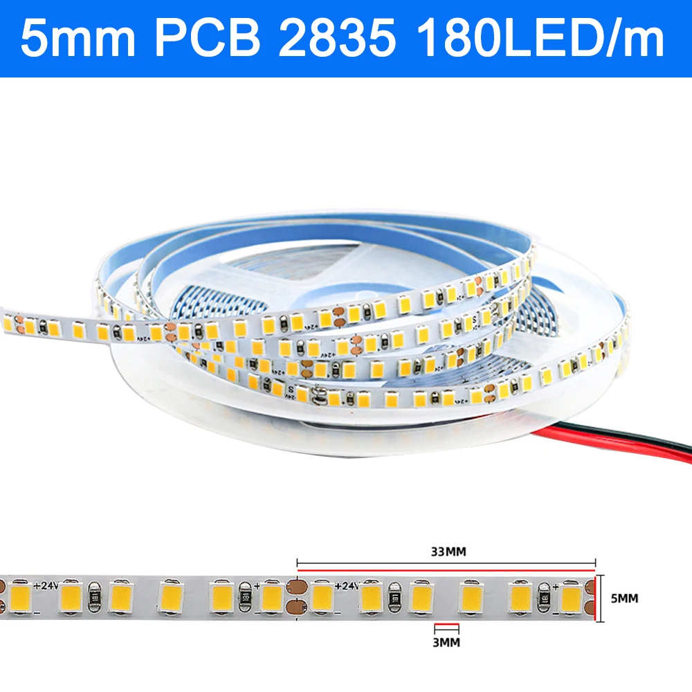 5m 5V 12V 24V DC 2835 LED Strip SMD Tape Light Ribbon 120/180/240/480LEDs/m Natural White / Warm White / Cold White Home Decor