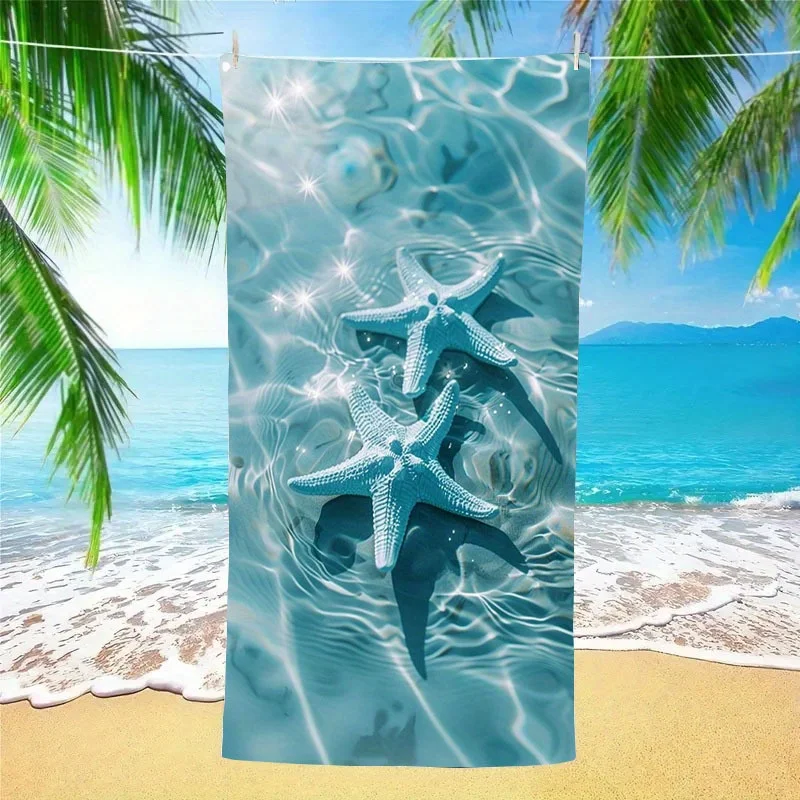 1 x starfish pattern beach towel, polyester fabric, machine washable, perfect for bathroom, sports, travel, swimming, pool