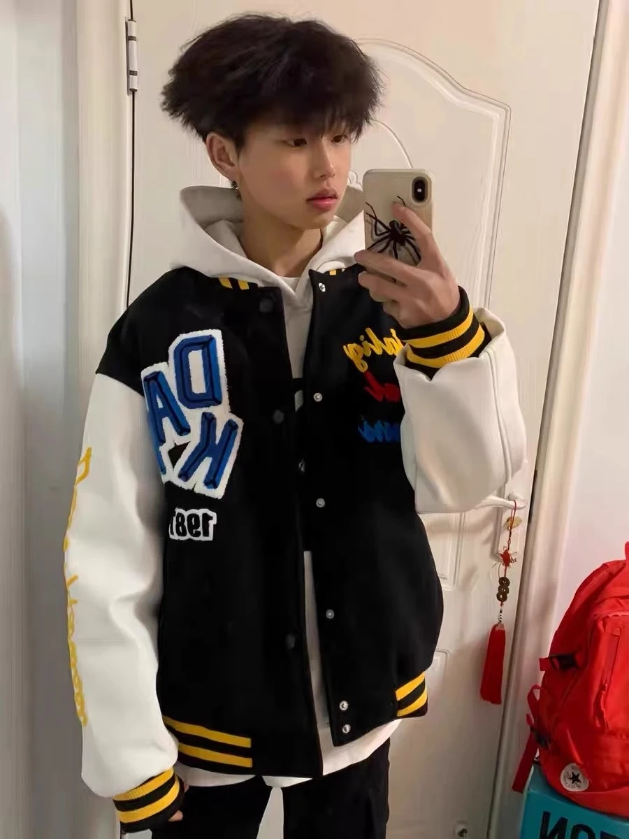 

Мужская бейсбольная куртка American Sle Heavyweight с вышивкой и надписями, осенняя новинка, модная, свободного кроя, в уличном стиле