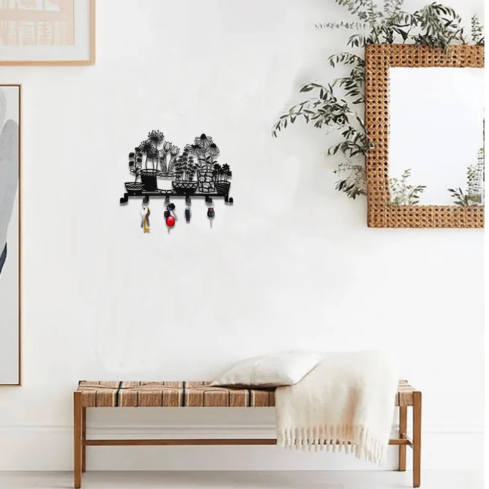 Metal Holder , Black Key Holder ,Coat Hanger, 6 Hooks, Coat Rack, Modern Wall Hangings, Entryway Coat Rack, Kitchen Holder