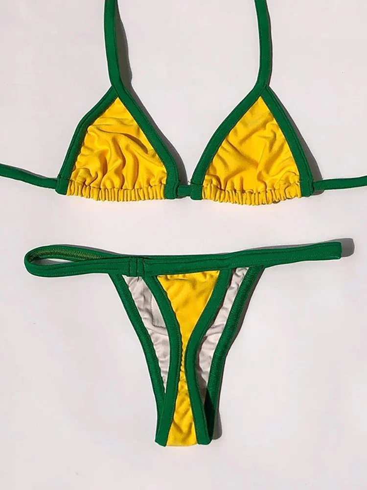 Conjunto de Bikini con letras bordadas en contraste para mujer, a la moda de retazos traje de baño, informal, Y2K