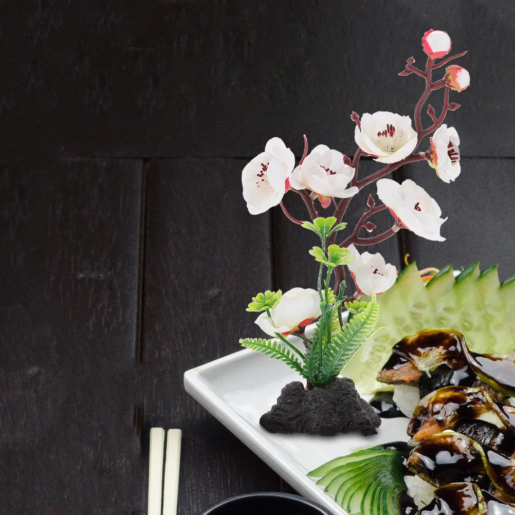 

2 Pcs Plate naments Dish Adornments Black Background White Plum Sushi Decor Realistic Plants Desktop Decors Portable Light Easy
