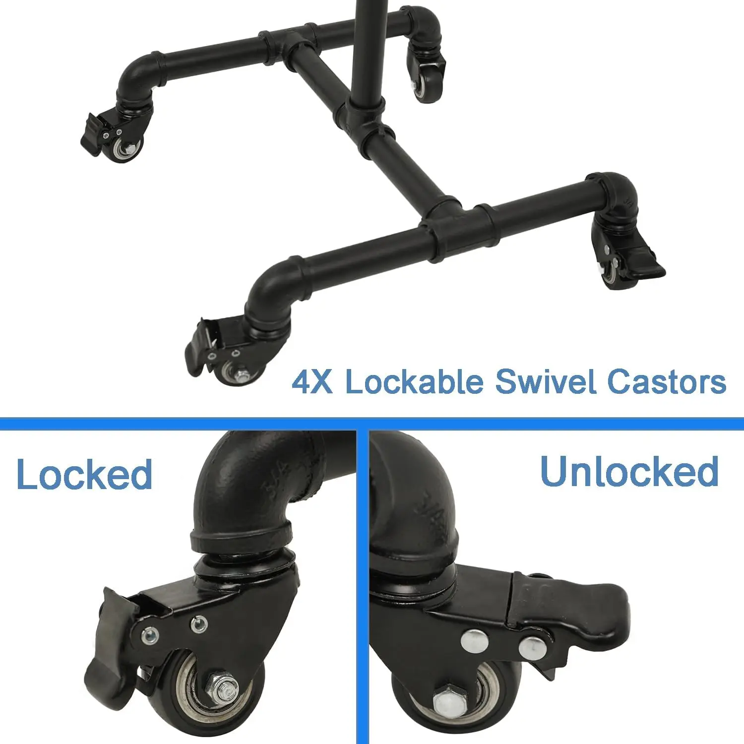 Uyoous-Hat Rack com Rodas, Industrial Display Stand, Rústico Metal Pipe Hat Rack, Independente, 5 Camadas