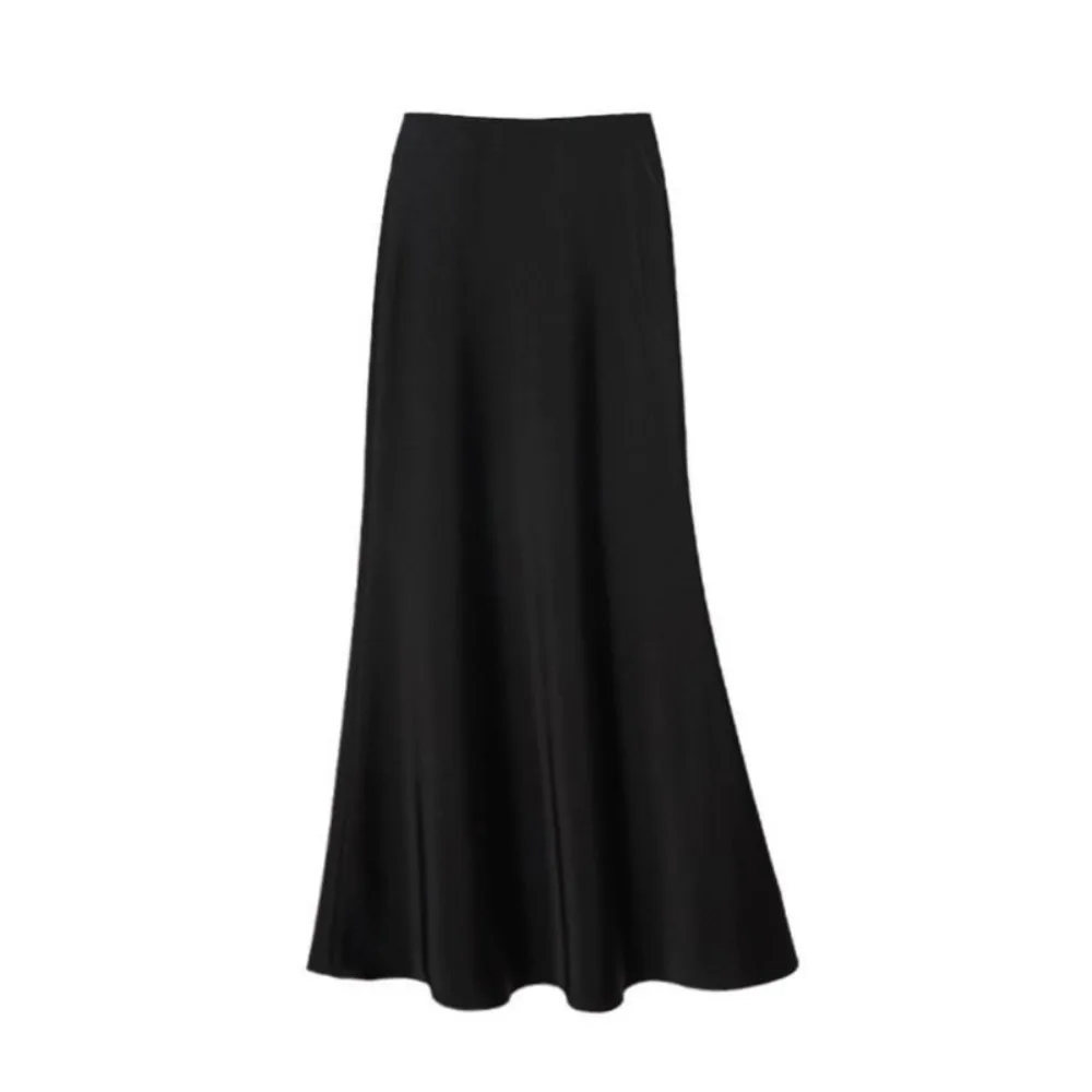 Fashion Summer Satin Silk Long Skirt High Waist Slim Fit High Waisted Skirts Half Body Dress A Line Midi Skirt Social