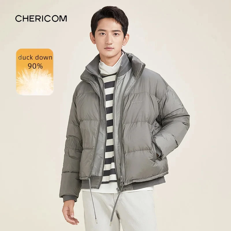 

Мужской короткий пуховик Chericom с капюшоном на молнии, съемный внутренний слой, универсальный стеганый узор, пуховики Y278545Y