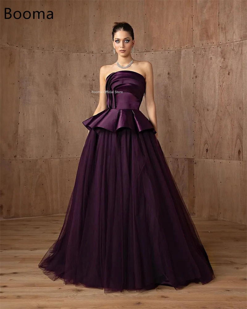 Booma Purple Strapless A-Line Evening Dresses Pleat Long Sleeveless Prom Gowns 2025 Evening Party Gowns Customized