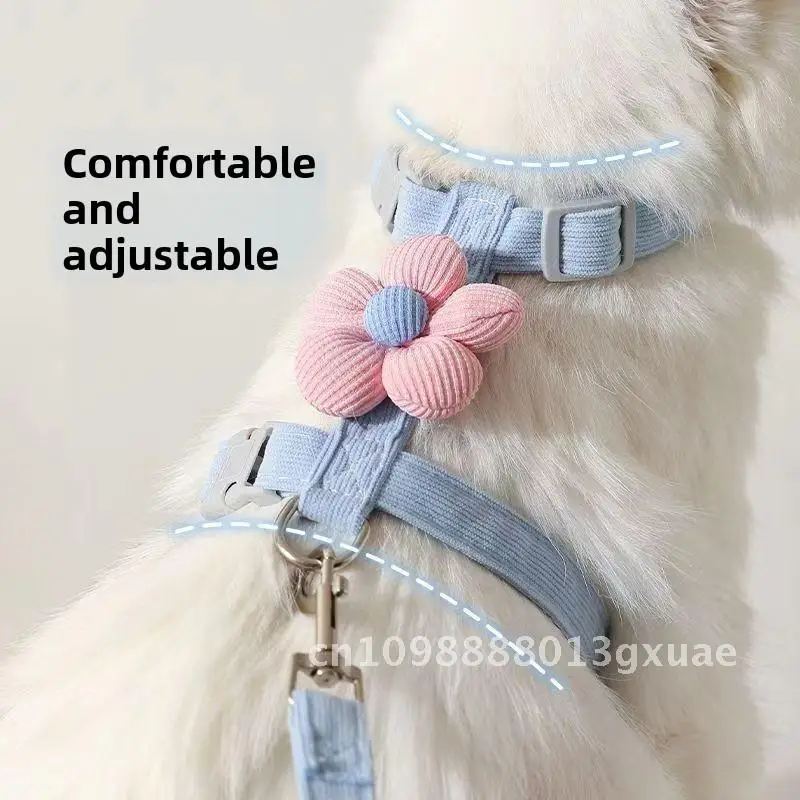 

Cartoon Cat Traction Rope I-Shaped Adjustable Pet Leash for Small Dogs Teddy Extendable Cloth Material in Blue Pink Yellow