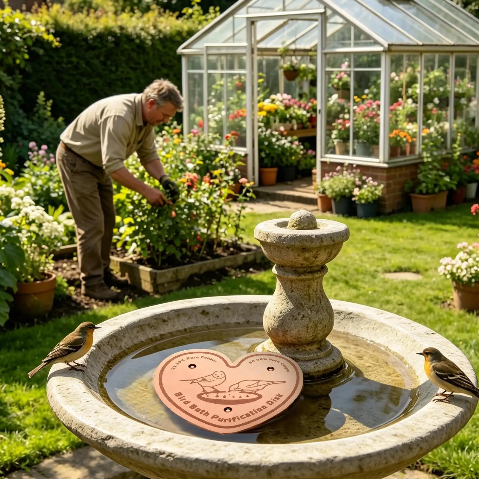 Copper Disc For Bird Bath Water Purification Plate Bird Bath Purification Disk With Triple-Point Support For Outdoor Garden - view 4
