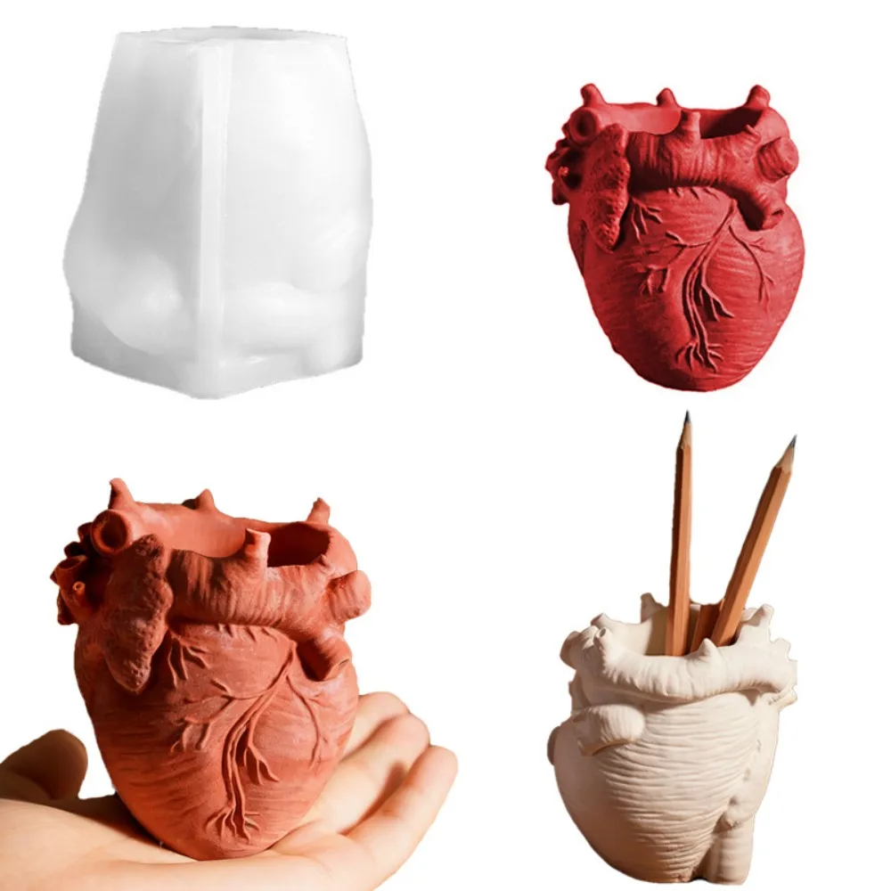Herz-Blumentopf-Vase Silikonform für DIY Harzguss, 3D-Herzorgane Stifthalter, Gips-Dekoration