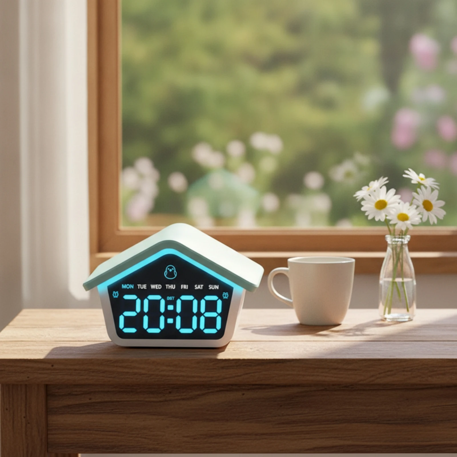 Mini House Alarm Clock Decorative LED Digital Alarm Clock Timepiece Compact Cute for Children, Desk, Bedroom