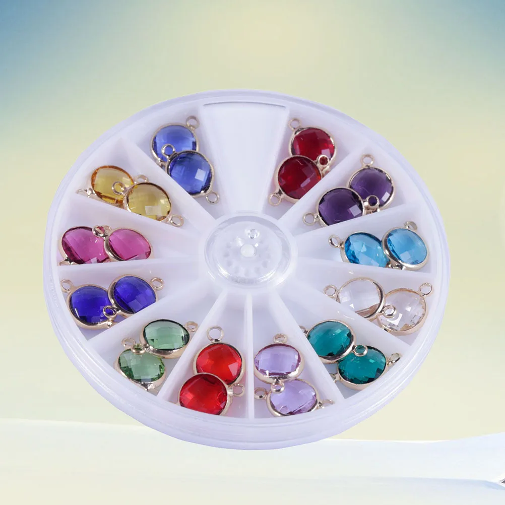 

24Pcs Birthstone Pendant Natural Crystal Round Shape 10mm 12 Colors DIY Jewelry Making Necklace Bracelet Keychain Accessories