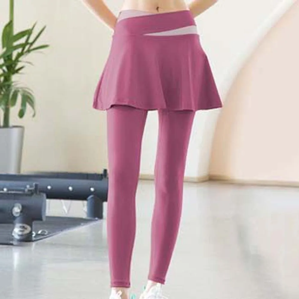 

Combined in One Fitness Leggings High Waist Contrasting Color Elastic Pants Skirt Tight Thickened Sports Yoga Pants Badminton