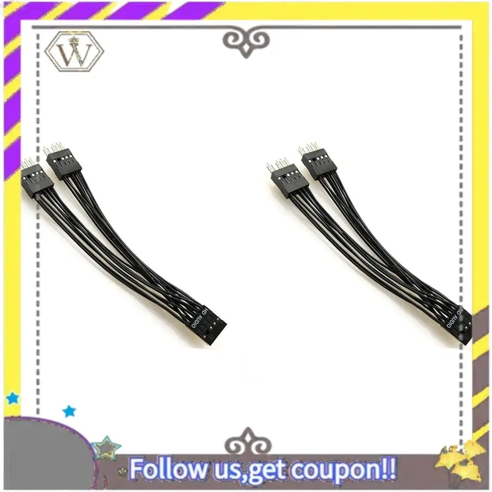 AU33-Motherboard HD Audio Extension Cable 9Pin 1 Female To 2 Male Y Splitter Cable Black For PC DIY 10Cm, 2 Pack