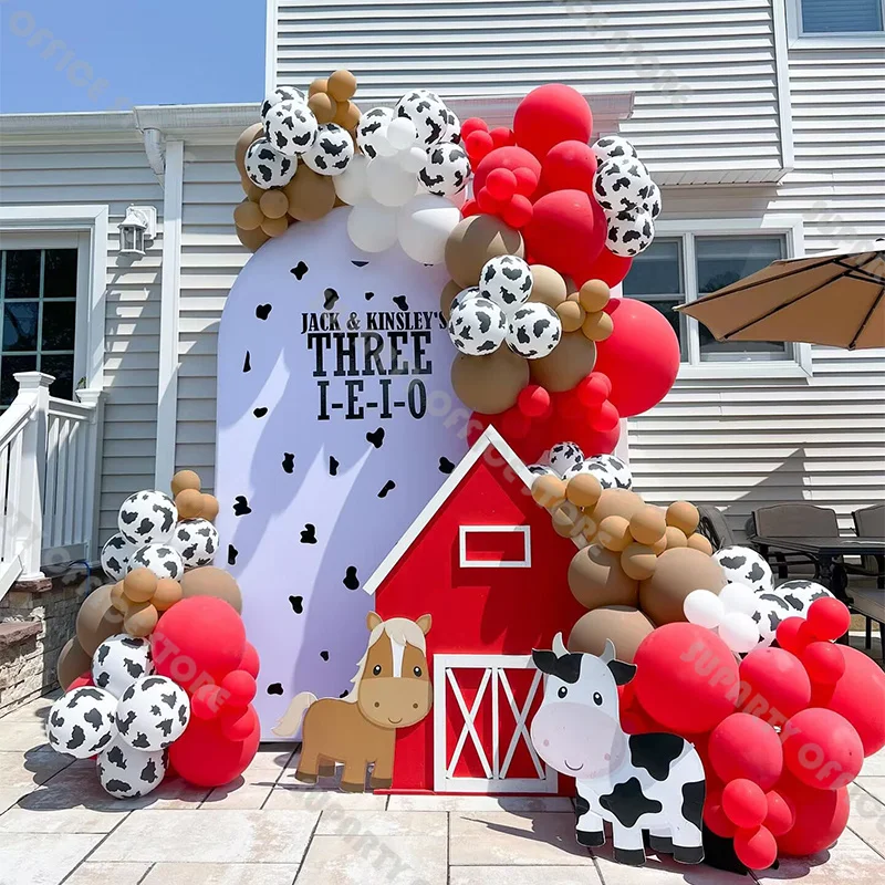 137pc Farm Themed Party Arch Kit  Red White Caramel Cow Balloons Baby Shower 1st Birthday Gender Reveal Bride Wedding Decoration