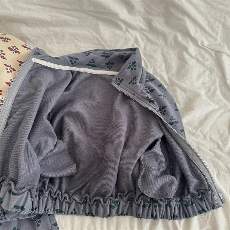 الغزلان جونمي 2025 الخريف جديد الكورية نمط الأطفال مجموعات بلوزات مطبوعة معطف السراويل 2 قطعة الصغار الاطفال ملابس غير رسمية