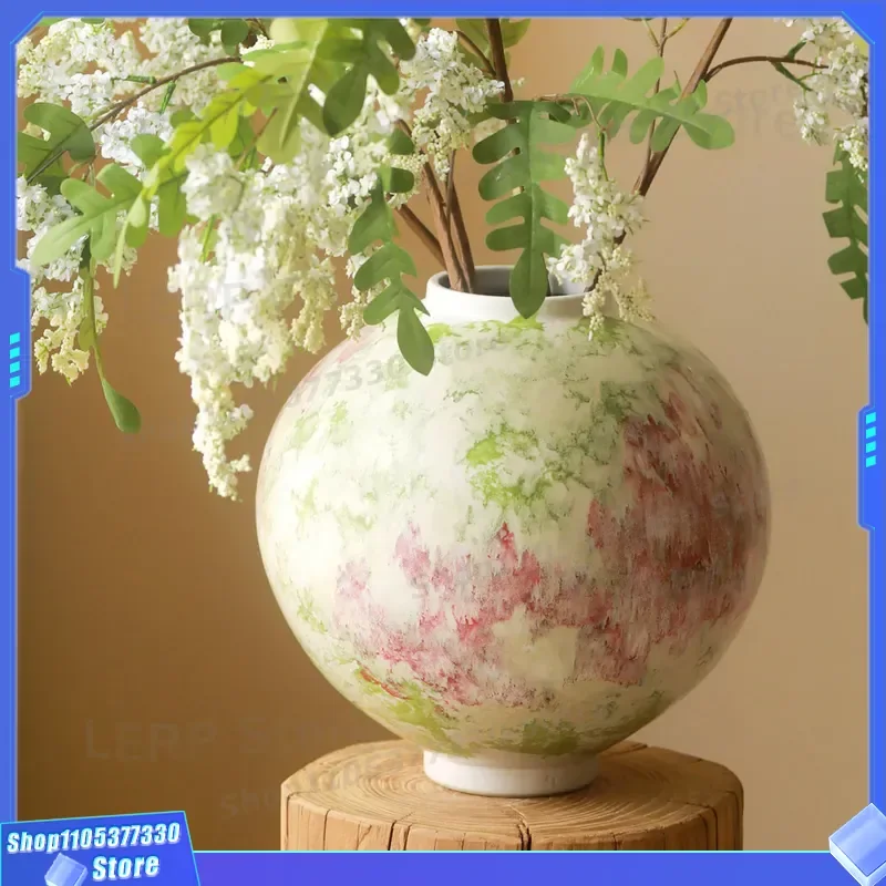 Handmade Chinese Ceramic Vase Pink Green Summer Story High End Living Room Entrance Flower Arrangement Breath of Spring New