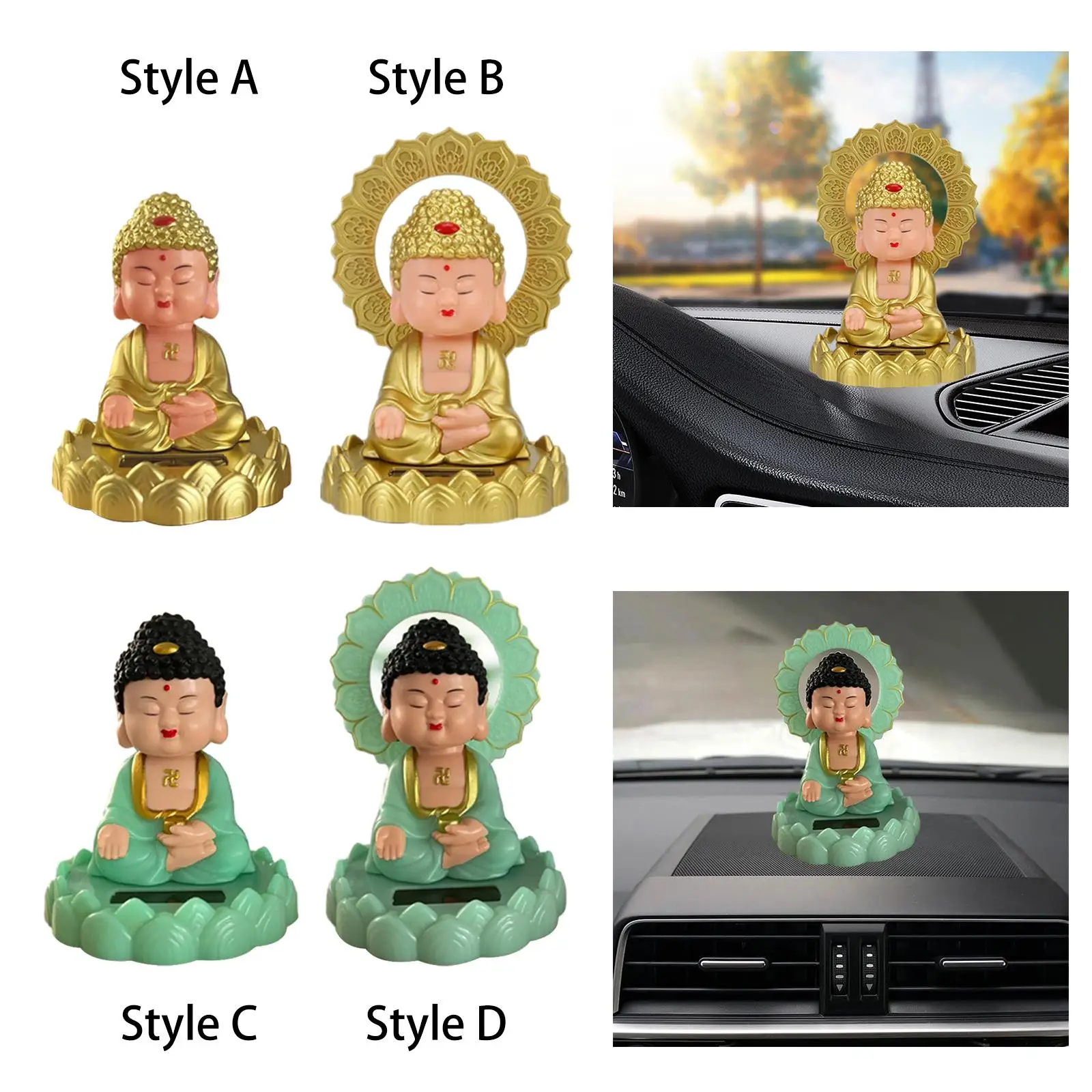 Shaking Head Buddha Miniature Car Dashboard Ornament Lifelike Buddhist Sculptures Toy Table Decoration for Home Office Decor