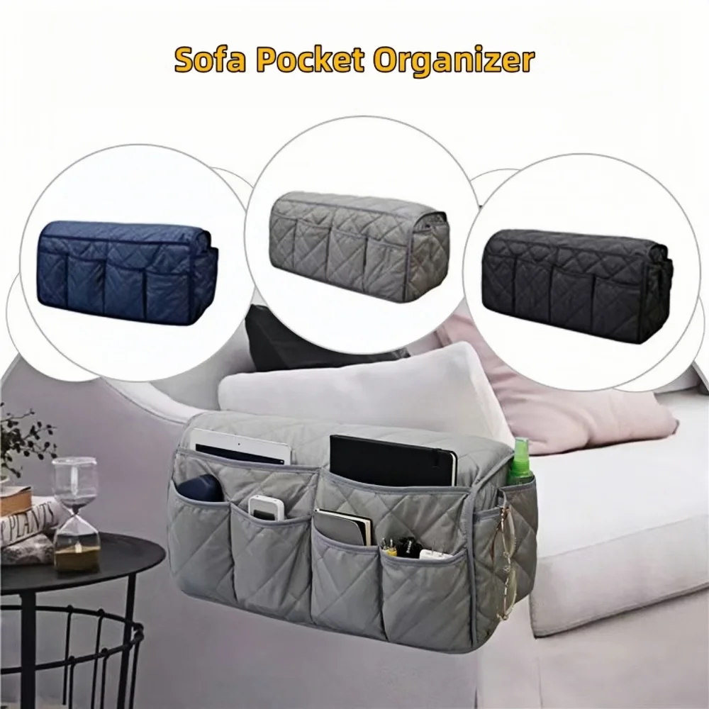 

New Sofa Armrest Organizer With 5 Pockets And Cup Holder Tray Couch Armchair Hanging Storage Bag For TV Remote Control Cellphone