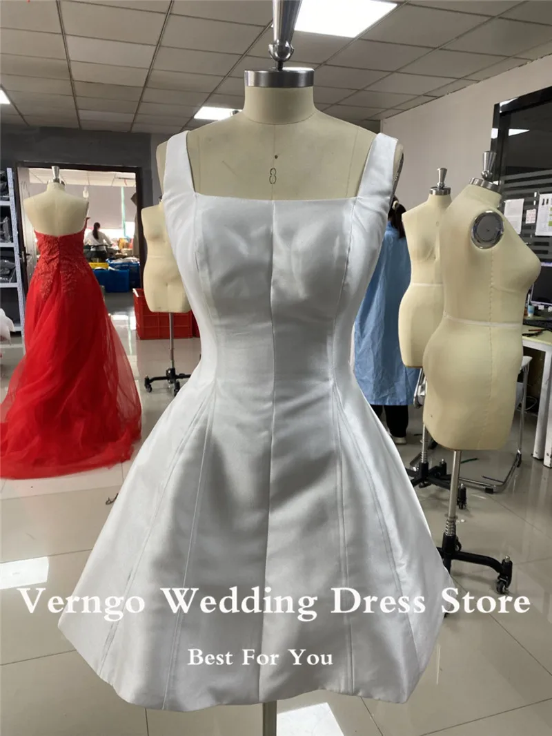 Verngo Simple Short Wedding Party Dresses Satin Straps Mini Sexy Vintage Bride Gowns Robe de cocktail Night Club Dress