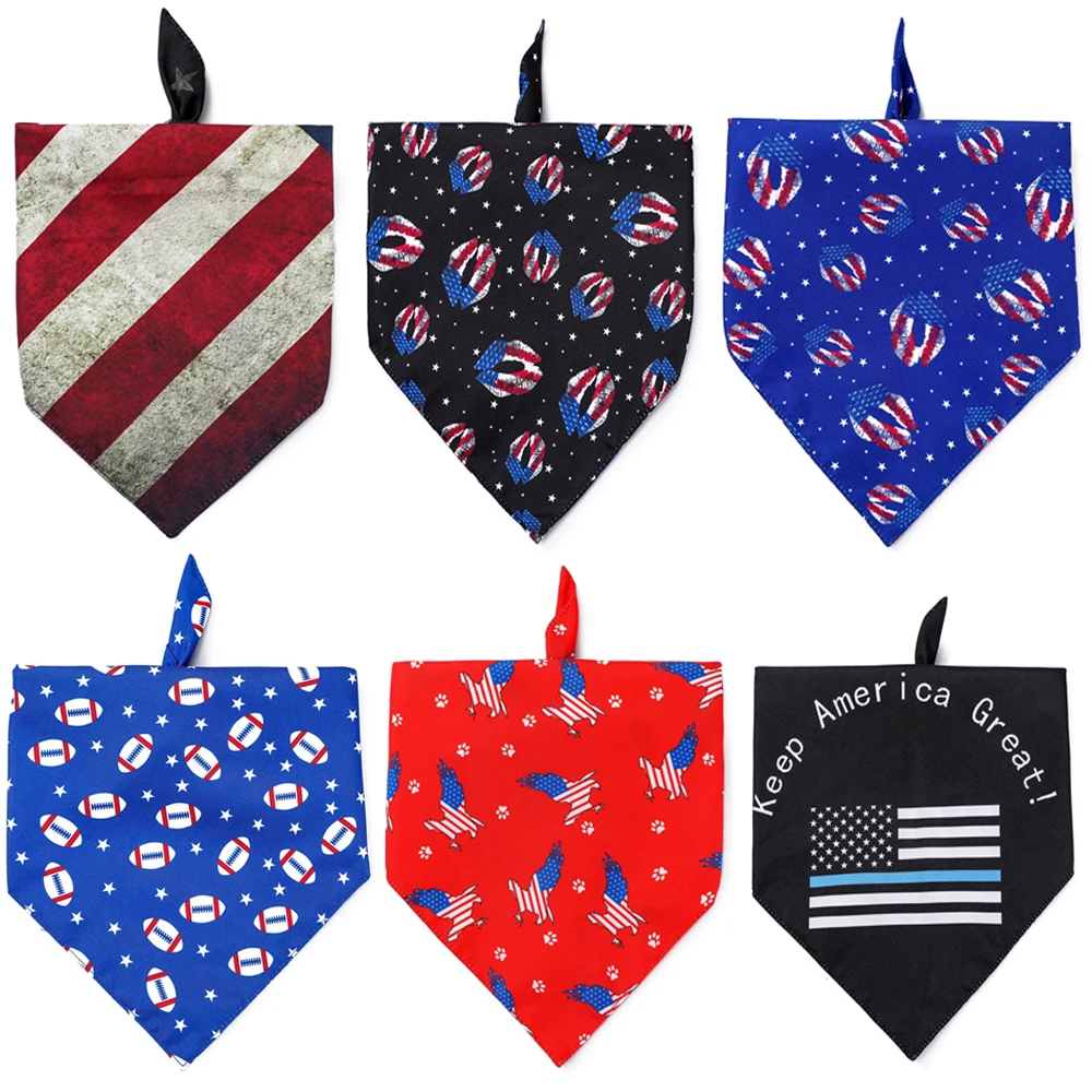 Pet Dog Bandana 4th July USA Flag Dog Bandanas Large American Flags Dog Scarfs for Big Medium Small Dogs Pets Bibs Dog Scarves