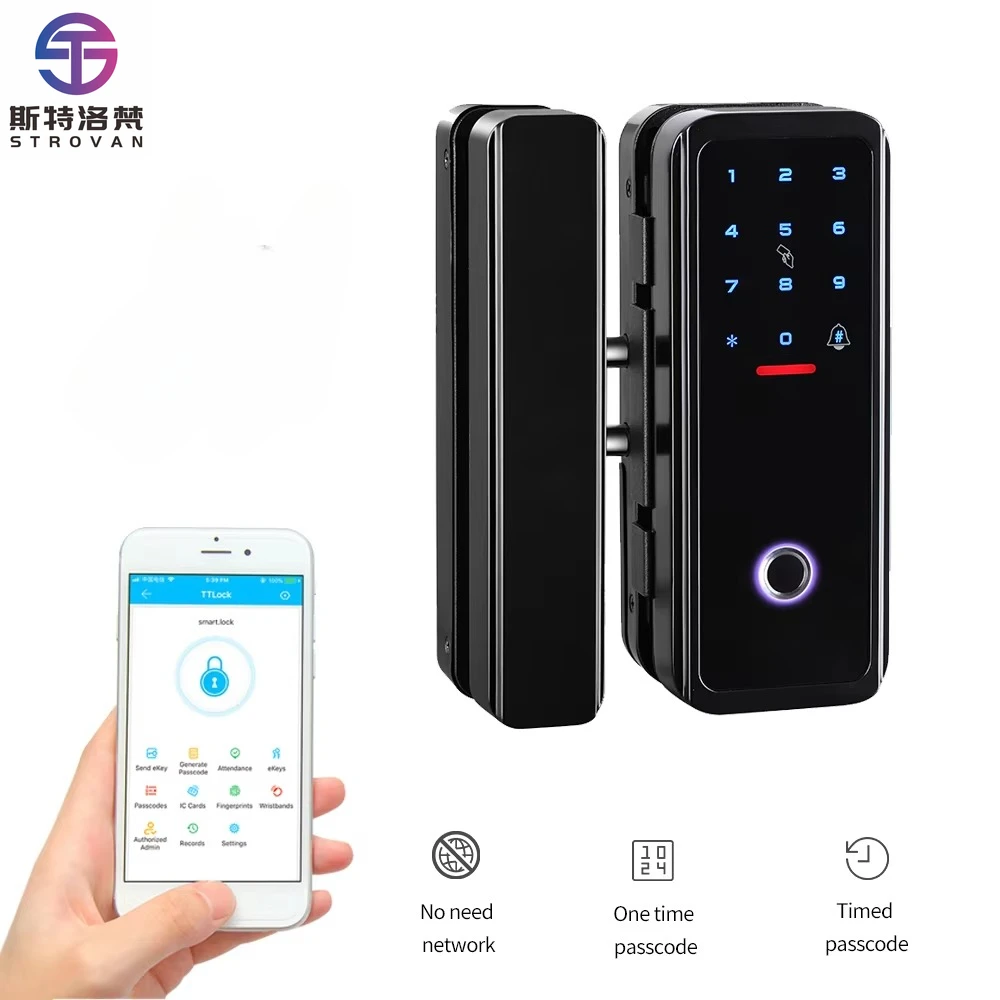 

Smart Aluminum Digital Keyless Entrance Double Fingerprint Electronic 12mm Glass Door Lock for Office