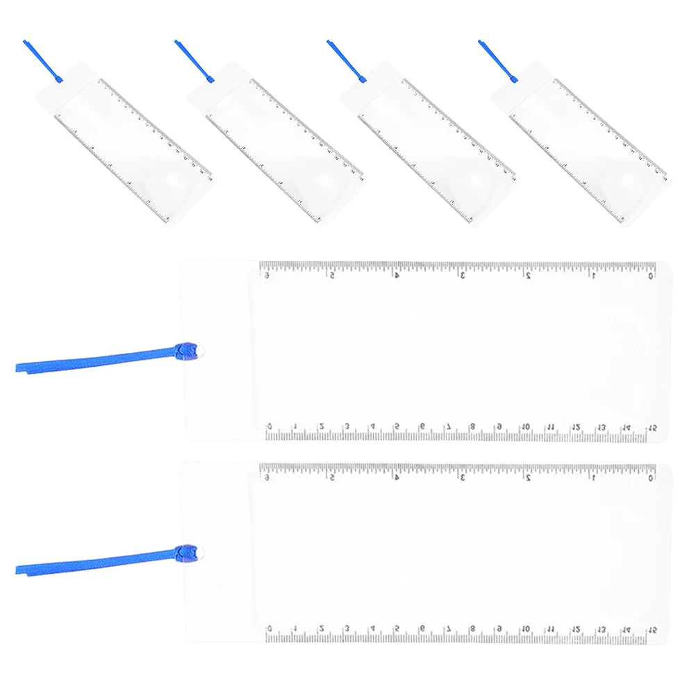 

6pcs Portable Magnifying Glass Card 3x Lens for Books Magazines Newspapers Plastic Bookmark Ruler Function Travel Outdoor Small