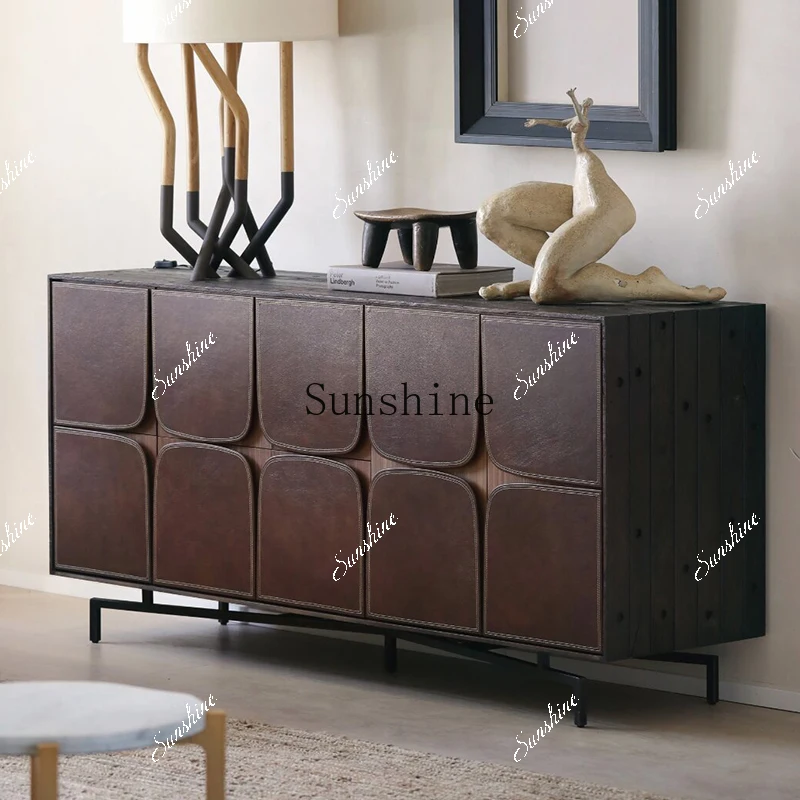 

French solid wood dining side retro black peach and beard tea cabinet bedroom TV living room storage against the wall FT